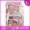 New design luxurious and attractive 34 furniture pieces girls wooden doll house toys W06A217