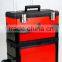 Plastic Metal Handle Tool box trolley with wheels and handles divided into three storage boxes