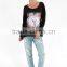 Latest ladies crew neck t-shirt girls t-shirt with chest print