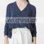 Latest fashion cotton blend fabric v neck long sleeve cable knit women pullover sweater