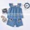 A0172# Комплект одежды для девочек летний, 2 штуки. Верхняя одежда с вышивкой цветов + шорты, 2-компонентный костюм. Одежда для маленьких девочек