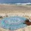 High quality Turkish design printed ocean round beach towel shawl with tassels for girls