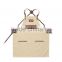 Vintage Canvas Barista Apron, Ivory Canvas with Dark Brown Leather Strap Apron