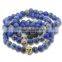 KJL-ST0007 2016 Handmade white CZ Natural Stone Skull Bracelets & Bangles Blue agate stone Beads Bracelets For Women Men Jewelry