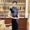 High-end customized Chinese traditional elegant navy long cheongsam dress