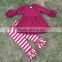 2015 new design 2-7t ruffle top boutique suit girls stripes pant long sleeves kids outfits super cute baby kids wear set