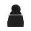 high quality grey knit acryl beanie hat 100% polyester fleece cap woven label