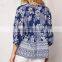 Summer Short Blue Floral Print Kimono Cardigan For Women