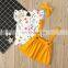 Kids Clothing Sets Summer Baby Girl flower print shirt + yellow skirt +headband 3pcs outfit