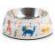 HQP-WS008 HongQiang Stainless steel melamine pet bowl cartoon two in one cute cat and dog bowl