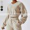 2024 Wholesale Blank Long Sleeve Crop Top V-neck Drop Shoulder Sweatshirts Custom Logo Pullover Sweatshirt For Women