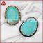 Natural tibetan turquoise beads with rhine stone cz paved on edged, green natural turquoise jewelry