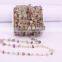 Natural Fluorite Nugget Quartz Chip Bead Rosary Chain, Gold plated Wire Wrapped Chain