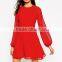 Red chiffon long sleeve tie back A-line mini casual dress