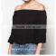 Chinese Factory Direct Wholesale Textured Ruffle Off Shoulder Woman Long Sleeves Top Shirt