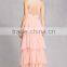 wedding party Pink dressing gown 100% polyester Deep V Neck racerback Ruffle Tiered Gown bridemaid dresses