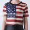 American flag Black White Tees latest new design short style lady printing graphic t shirt for women