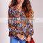 best selling ladies floral printed casual blouse low price
