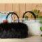 Fashionable Double Zip Closure Faux Fur Flap Ladies' Pattern Leather Handbag at Low Price Pink
