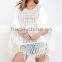 Lovely fringes Kaftan beachwear tunic tops chiffon solid color & printed kurtis lace neckline pom tassel hem short coverups top