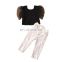 Toddler Kids Baby Girls Clothes Set Black Tops White Denim Long Pants Jeans Outfits Girl Clothing Set