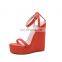 ladies latest beautiful color design suede high heels ankle strap high wedge platform sandals shoes (LAJWG0002)