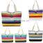 Custom Logo Canvas Cotton Tote Bag Travel Colored Stripe Handbag