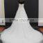 two layer lace boat neckline with hand-made flowers bling bling cording lace long train wedding dress