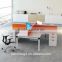 staggered office staff desk with file cabinet for 4 person