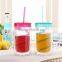 Best selling colorful health food grade drinking plastic double wall private label mason jar with lid and straw wholesale