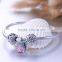 100% Natural Bridal DIY Bracelet Flora Jet Diamond Hollow Tube 925 Bead Pink Enamel Paved Crystal Stones Butterfly Pendant Charm
