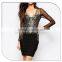 2016 Long Sleeve One-piece Dress With Silver Lace Appliqued Sexy Girl Bodycon Dress