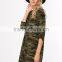 New Design Custom Made Army Green Camouflage Print Tee Dress Polyester Spandex Roll Sleeve A Line Dress