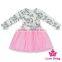 Romantic Spring Children Clothing Frock Design Long Sleeve Pattern Printed Baby Girl Pink Tutu Princess Dress