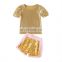 new 2020 Summer baby girls Sequined gold T-shirt+shorts 2pcs clothing sets Children's Round neck short sleeve suits