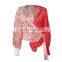 Patchwork Lace Print Shirts Summer Ladies Women Clothing