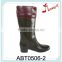 Color stitching upper woman low heel boots slush-molding high rain boots with back buckle