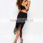 2015 Fashion Long Tassel / Fringe Detail Black Wrap Skirt for Women
