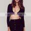 Crop Tops Wholesale Women Open Front Black Long Sleeve Crop Tops