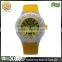 Bright lady transparent plastic watch with yellow silicone strap