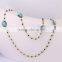 Pave Crystal Natural Tuoquoise Stone Beaded Chain Necklace, Gold plated Rosary chain Black color faceted beads Necklace