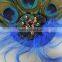 Blue peacock feather hair button party headwear