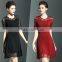 Polyester ladies lace splicing ruffled slimming dresses for party