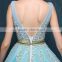 MGOO New Coming Popular Pageant Dress For Women Sky Blue Sheer V Neck Embroidery Floral Dress Evening Long 2260