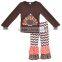 Girls boutique thanksgiving outfits turkey embroidery colthing and color stripe pants kids sets