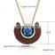 Classic vintage shell shaped wood pave sapphire pendant necklace