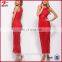 Sleeveless mesh stripe detial red net designer boutique dresses