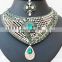 MODISH BOLLYWOOD A.D DESIGNER WEDDING SILVER PLATED NECKLACE EARRINGS TIKA JEWELRY SET