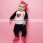 "LOVE" letter print INS toddler girls 2pcs set black baby outfits infant kids love tshirts tops & heart striped pant