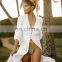 Women Lace Splicing Bikini Cover Up Long Beachwear Pareo Beach Tunic Dress White Anti-UV Cotton swimsuit Kaftan Robe